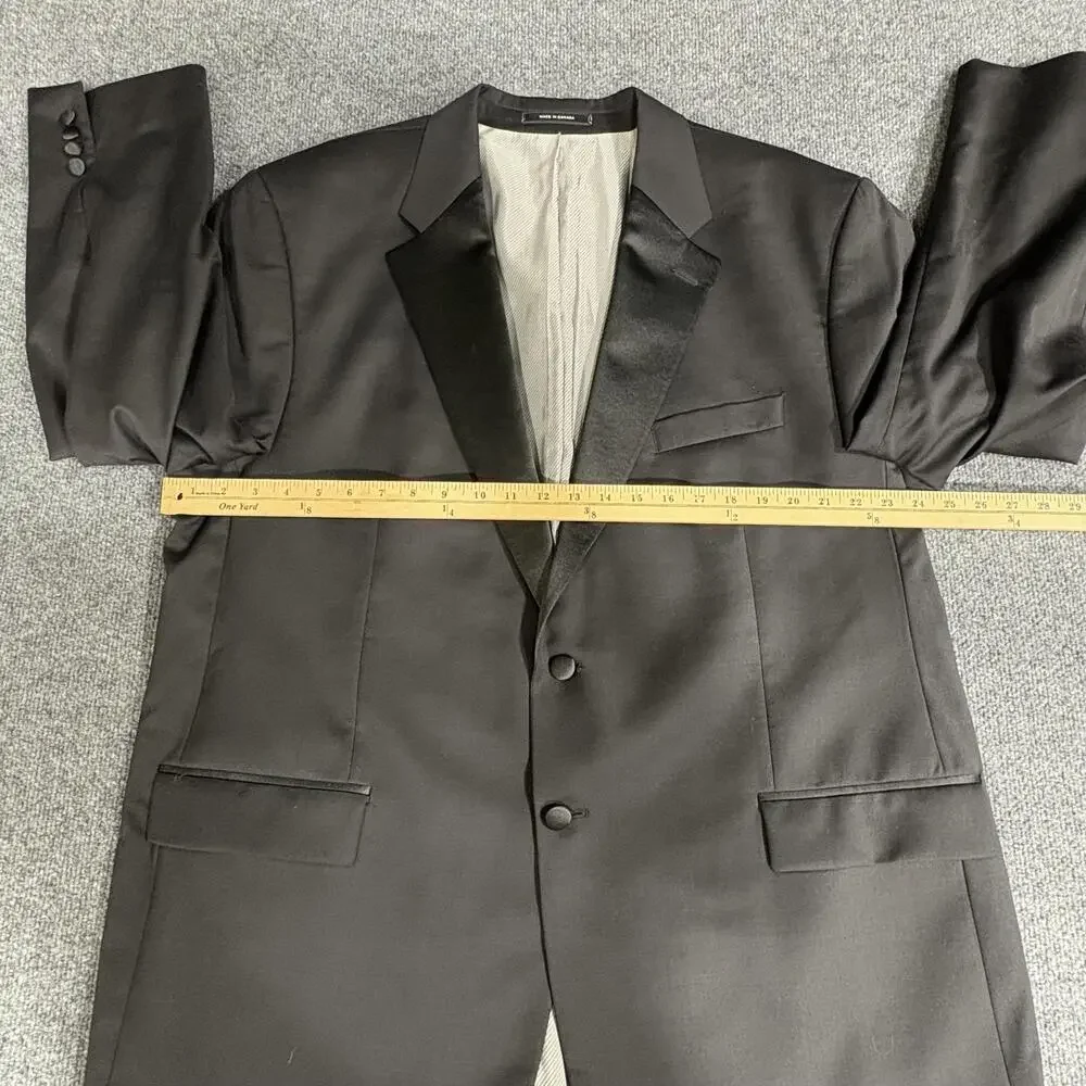 Woolmark Tuxedo Jacket Mens 48 Black Wool Satin Lapel 2 Button Formal Wedding